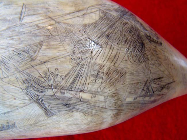A fascinating 19th century scrimshawed American whale's tooth depicting the boarding of HMS Frolic by the USS Wasp on October 18, 1812. The tooth dates to circa 1838-1880. — image 4